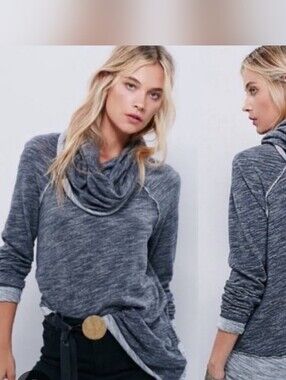 Free People Heathered Charcoal Cowl-Neck Pullover